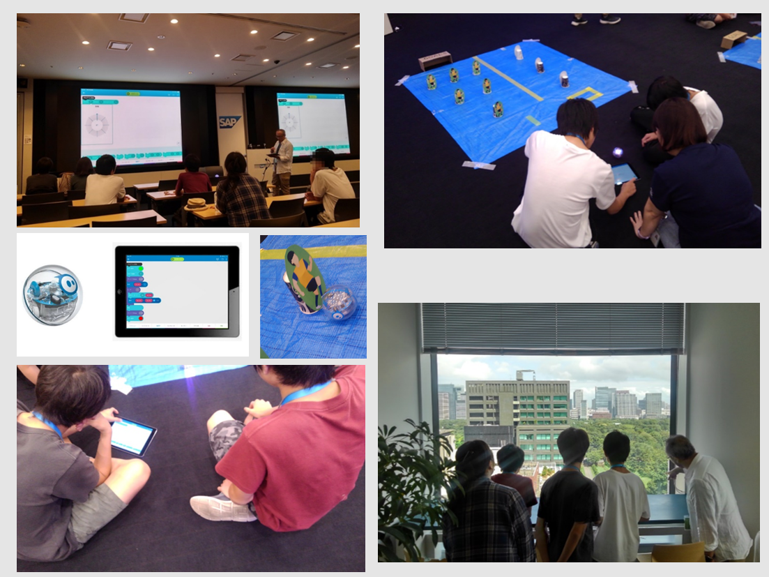 画像：SAPジャパン「ボール型ロボットのプログラミング体験！」の様子